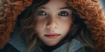 AI generated Girl in winter coat and orange scarf. AI generative. photo