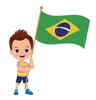 cute little boy holding flag vector