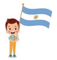 cute little boy holding flag vector