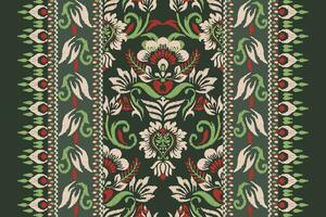 Ikat floral paisley embroidery on green background.Ikat ethnic oriental pattern traditional.Aztec style abstract vector illustration.design for texture,fabric,clothing,wrapping,decoration,scarf,carpet