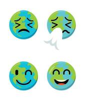 conjunto de linda planeta tierra emoticonos tierra personaje en diferente expresiones lata ser utilizar icono, logo, tentar, tierra día. vector