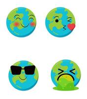 conjunto de linda planeta tierra emoticonos tierra personaje en diferente expresiones lata ser utilizar icono, logo, tentar, tierra día. vector