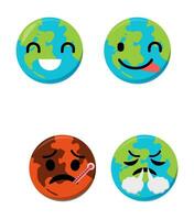 conjunto de linda planeta tierra emoticonos tierra personaje en diferente expresiones lata ser utilizar icono, logo, tentar, tierra día. vector