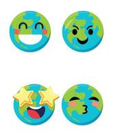 conjunto de linda planeta tierra emoticonos tierra personaje en diferente expresiones lata ser utilizar icono, logo, tentar, tierra día. vector