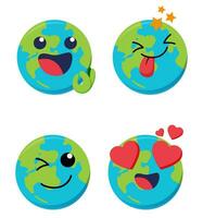 conjunto de linda planeta tierra emoticonos tierra personaje en diferente expresiones lata ser utilizar icono, logo, tentar, tierra día. vector