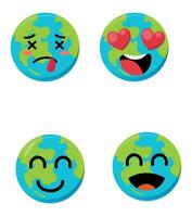 conjunto de linda planeta tierra emoticonos tierra personaje en diferente expresiones lata ser utilizar icono, logo, tentar, tierra día. vector