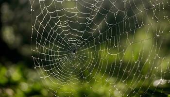 AI generated a spider web is covered with dew photo