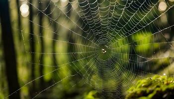 ai generado un araña web en el bosque foto