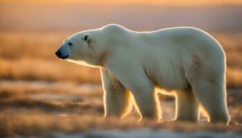 AI generated a polar bear stands in the sun on a field photo