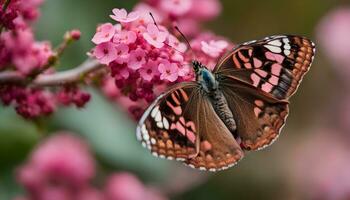 AI generated butterfly on pink flowers photo