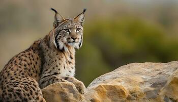 AI generated a lynx is sitting on a rock in the wild photo