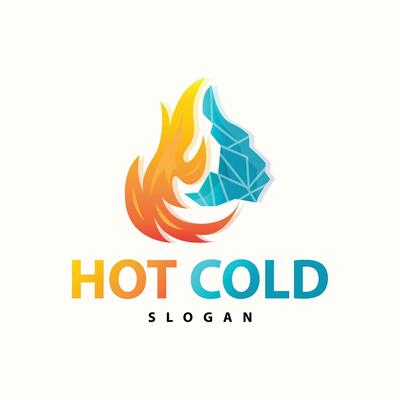 hot and cold logo, minimalist design fire, water, ice, sun temple brand simple product