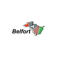 Map of Belfort vector design template, national borders and important cities illustration on white background