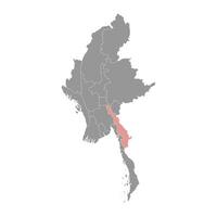 Kayín región mapa, administrativo división de myanmar. vector ilustración.