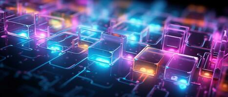 AI generated Morphism fluorescent elements and futuristic concept create a cybernetic atmosphere. photo
