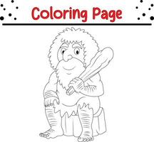 Coloring page caveman for kids vector