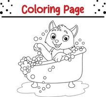 Coloring page funny cat bathing time vector