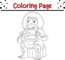 Coloring page caveman for kids vector