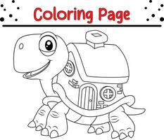 Coloring page funny turtle with shell house vector