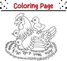 Coloring page hen with her baby chicks vector