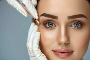 AI generated A beautiful woman receives botox injections in her face. AI Generated. photo