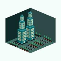 vector illustration - twin tower at the night - isometric cartoon style