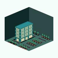 vector illustration - luxury hotel at the night - isometric cartoon style