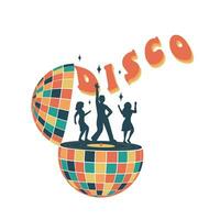 disco pelota y disco. maravilloso aparato de relojería baile. aparato de relojería elementos en retro hippie estilo de el años 70 vector