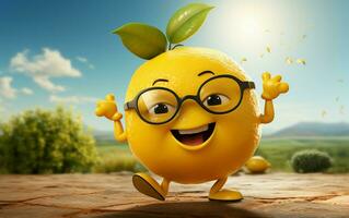 AI generated Cheerful 3D Lemon Cartoon photo