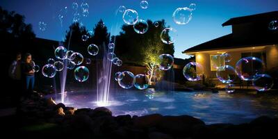 ai generado burbujas en el agua a noche foto