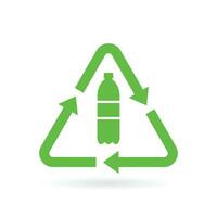 Recycle plastic logo icon, Arrows pet bottle shape recycling sign, Reusable ecological preservation concept. Vector illustration