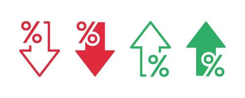 Percentage growth and decline icons set. Percentage arrow up and down icon. Vector illustration