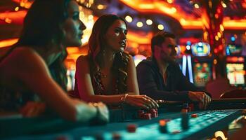 ai generado personas jugando póker en casino foto