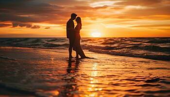 AI generated silhouette of married couple on the beach photo