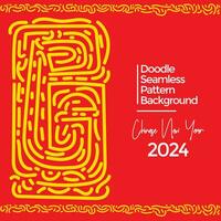 Vector hand drawn doodle chinese new year 2024 theme elements pattern abstract background