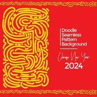 Vector hand drawn doodle chinese new year 2024 theme elements pattern abstract background