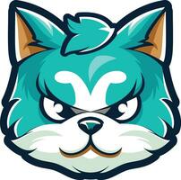 blue fierce cat head vector illustration on white background, suitable for esport logo use etc.