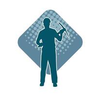 Silhouette of a man in worker costume carrying pick axe tool in action pose. vector