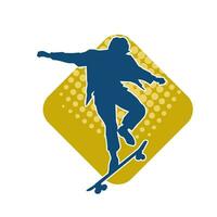 Silhouette of a male in action pose on skateboard. Silhouette of an urban boy on skateboard. vector