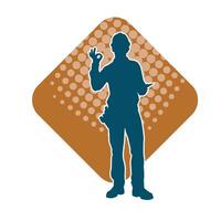 Silhouette of man in construction worker costume. Silhouette of construction worker male in pose. vector