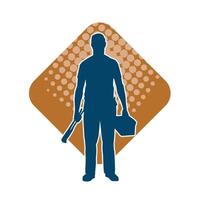 Silhouette of man in construction worker costume. Silhouette of construction worker male in pose. vector