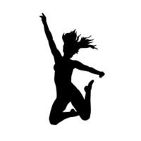 Silhouette of a happy slim woman jumping cheerfully. vector