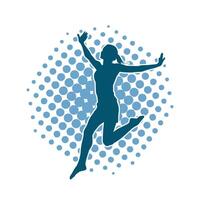 Silhouette of a happy slim woman jumping cheerfully. vector