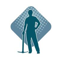 Silhouette of a man in worker costume carrying pick axe tool in action pose. vector