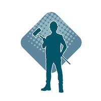 Silhouette of a male worker doing painting work. Silhouette of an interior painter worker. vector