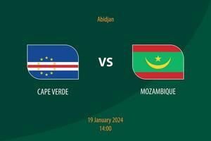 Cape Verde vs Mozambique football scoreboard broadcast template vector