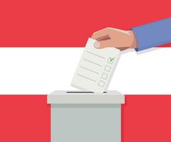 Austria election concept. Hand puts vote bulletin vector