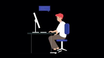 Mens werken in kantoor met computer Aan alpha kanaal video