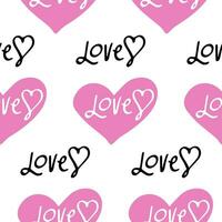 Stylish graphic seamless pattern with pink hearts and word love vector