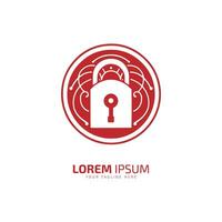 A logo of red lock icon abstract security vector silhouette on white background